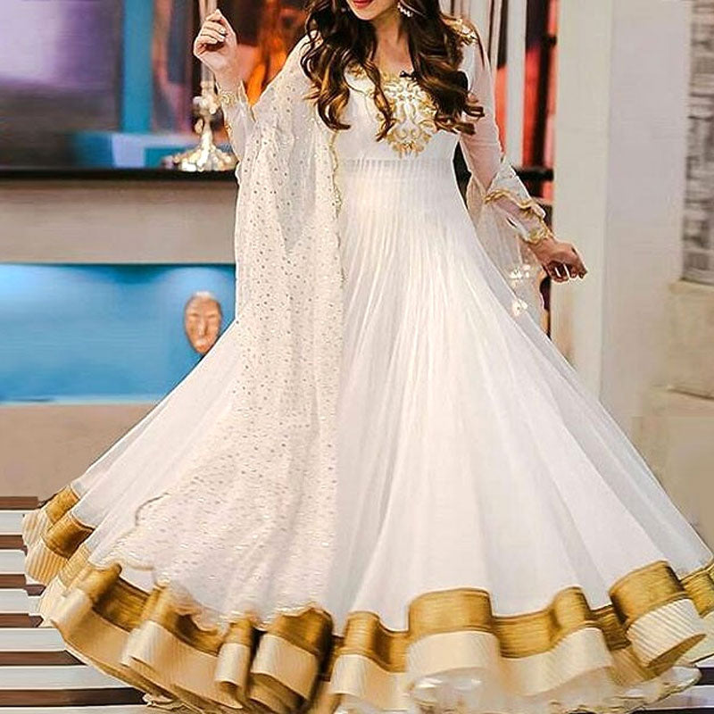 white engagement dresses pakistani White Engagement Dresses Pakistani White Embellished Chiffon
