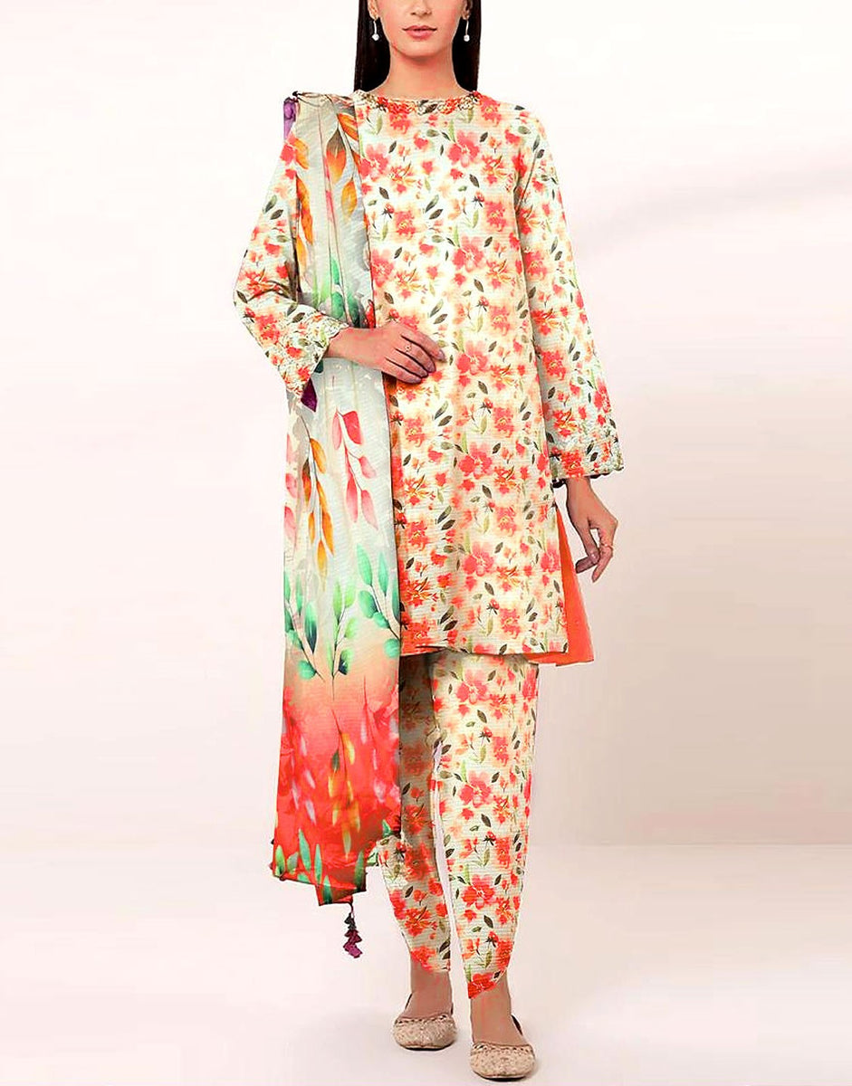 All-Over Digital Print Linen Suit with Linen Dupatta (DZ17614) main image 1