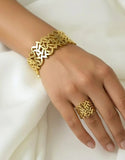 Stylish Stainless Steel Cuff Bangle & Ring Set Gold Plated Design (DZ18364)
