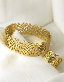 Stylish Stainless Steel Cuff Bangle & Ring Set Gold Plated Design (DZ18364)