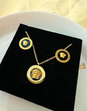 Designer Inspired Stainless Steel Locket Necklace and Earrings (DZ18365)