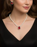 Elegant Red Pearl Beaded Necklace Set with Matching Earrings (DZ18374)