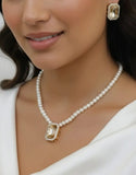 Elegant Champagne Pearl Beaded Necklace Set with Matching Earrings (DZ18375)