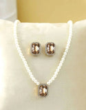 Elegant Champagne Pearl Beaded Necklace Set with Matching Earrings (DZ18375)