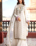 Graceful Embroidered White Chiffon Dress for Nikkah & Engagement (DZ18420)