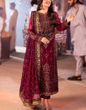 Glittering Heavy Embroidered Burgundy Chiffon Dress for Wedding Events (DZ18415)