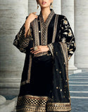 Stylish Black Velvet Wedding Dress Featuring Graceful Embroidery Work (DZ18419)