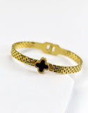Minimalist Lucky Clover Stainless Steel Bangle Bracelet (DZ18402)