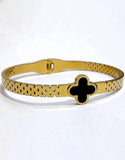 Minimalist Lucky Clover Stainless Steel Bangle Bracelet (DZ18402)