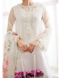 Luxury Embroidered with Handwork White Organza Dress for Nikkah & Engagement (DZ18410)