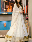 Embroidered White Chiffon Maxi Dress (DZ11305)