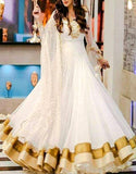 Embroidered White Chiffon Maxi Dress (DZ11305)