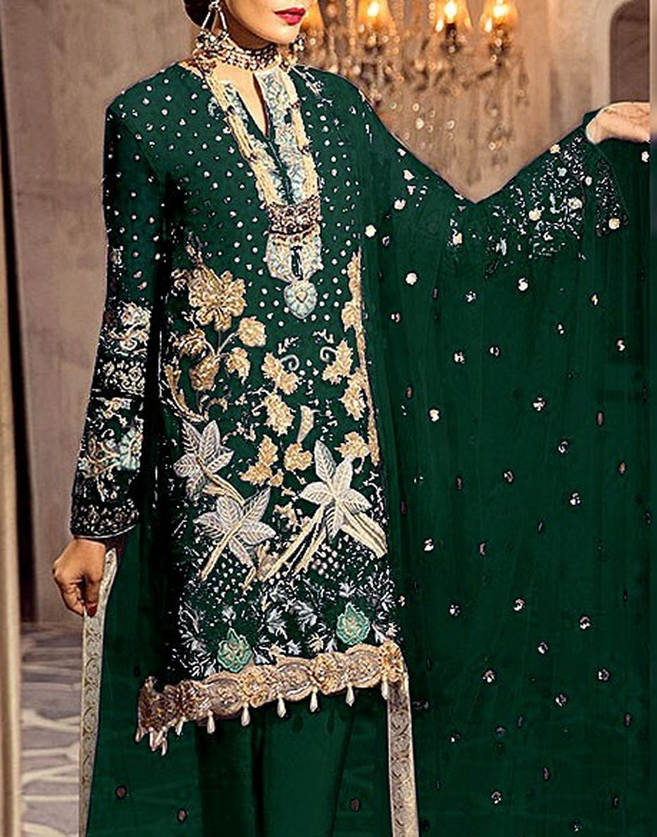Handwork Embroidered Green Chiffon Wedding Dress (DZ14968) DressyZone.com Handwork Embroidered Green Chiffon Wedding Dress (DZ14968) DressyZone.com