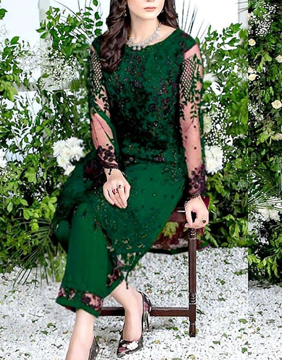 green emerald velvet dress Women Green Solid Net Maxi Dress