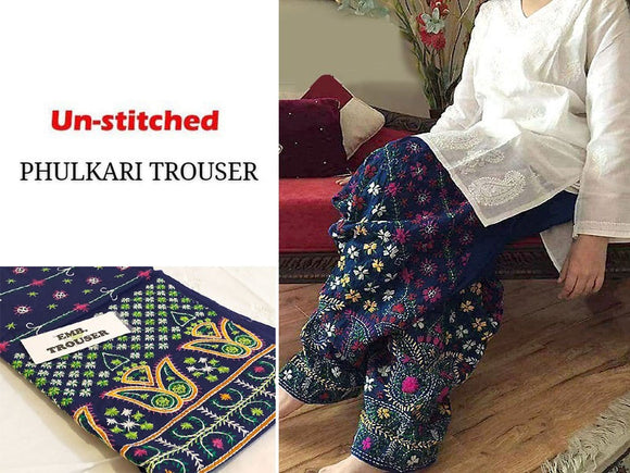 Unstitched Phulkari Embroidery Cotton Trouser Only (DZ16499)