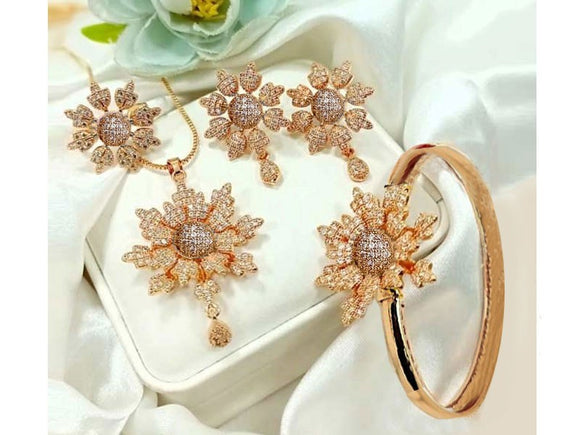 Elegant Floral Design Locket Set with Kara Bracelet & Earrings (DZ16743)