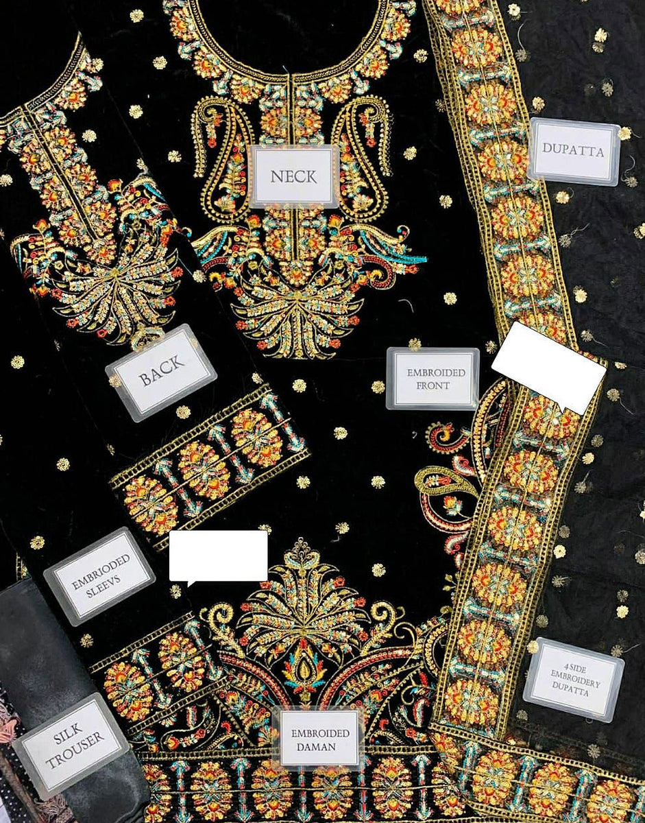 ✲豪華 刺繍 お振り袖 Luxury Heavy Embroidered Black Velvet Wedding Dress (DZ16893