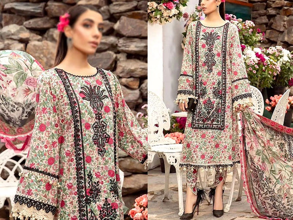 All-Over Print Embroidered Lawn Dress 2024 with Chiffon Dupatta (DZ16967)
