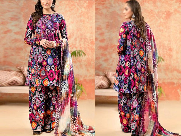 Digital All-Over Chunri Print Lawn Dress with Diamond Dupatta (DZ17049)