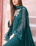 Elegant Embroidered Chiffon Party Wear Dress (DZ17382)