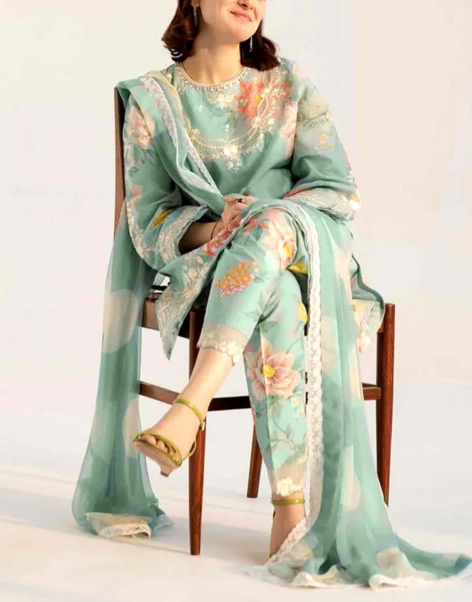 3-Piece Digital Print Embroidered Lawn Dress