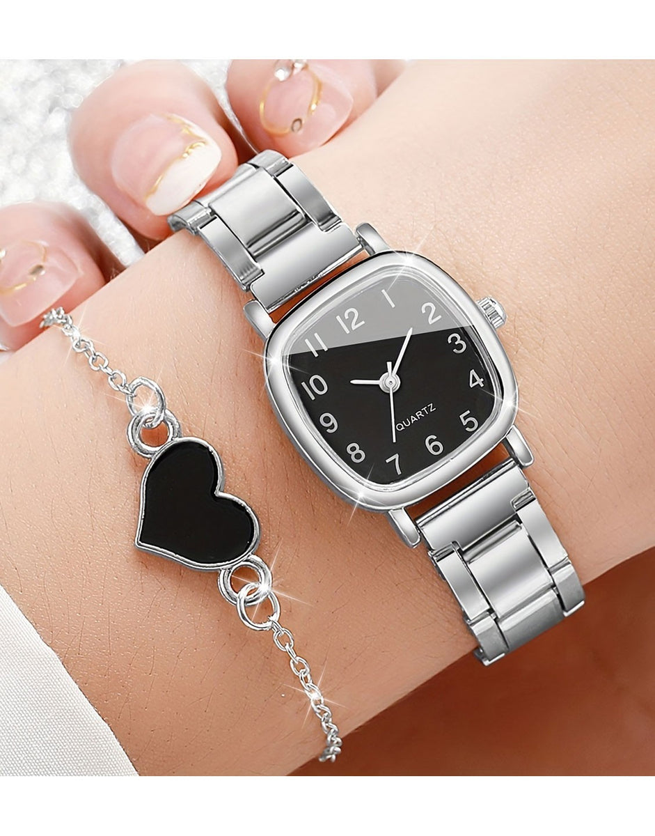 2-Piece Square Dial Quartz Wristwatch with Bracelet Gift Set 2-Piece Square Dial Quartz Wristwatch with Bracelet Gift Set
