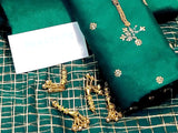 Banarsi Style Embroidered Raw Silk Dress with Organza Check Design Dupatta (DZ15385)