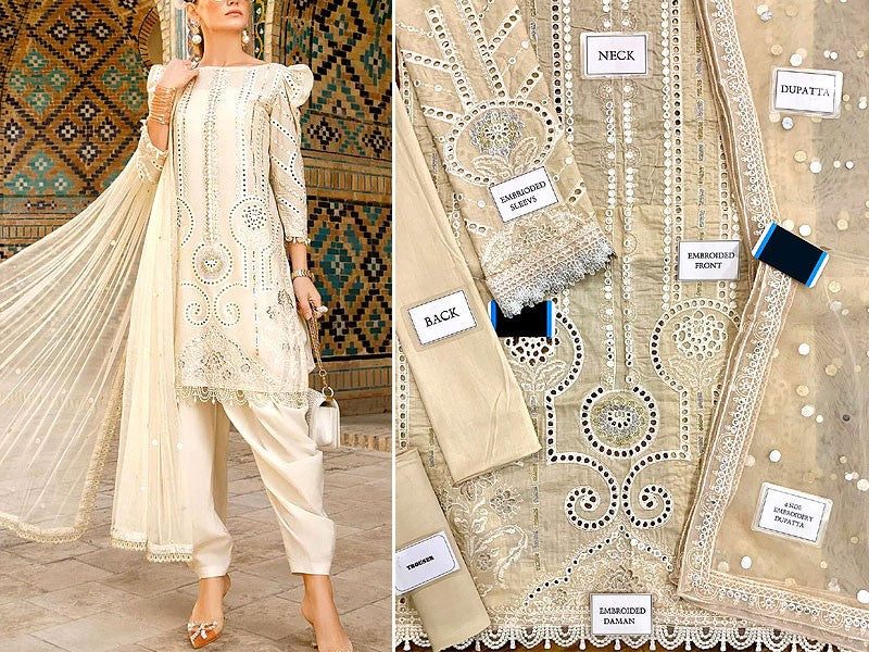 Luxury Schiffli Embroidered Lawn Dress with Embroidered Organza Dupatta