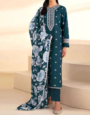 Stylish Embroidered Zinc Linen Dress for Winter Season (DZ18257)