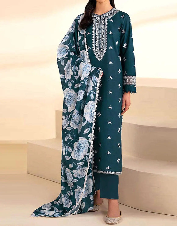 Stylish Embroidered Zinc Linen Dress for Winter Season (DZ18257)