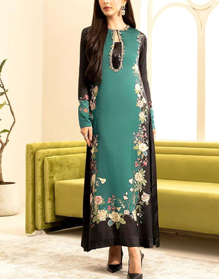 Digital Print Silk Party Wear Dress with Silk Dupatta (DZ17604)