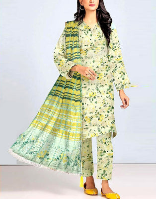 All-Over Digital Print Linen Dress with Linen Dupatta (DZ17613)