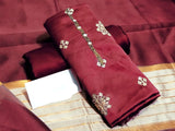 Banarsi Style Embroidered Shamoz Silk Dress with Silk Jhalar Dupatta (DZ16112)
