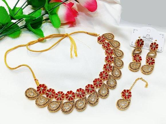 Indian Style Zircon Studded Party Wear Jewellery Set with Earrings & Tikka (DZ16783)