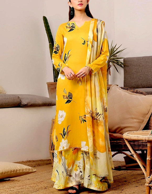 All-Over Digital Print Linen Suit with Linen Dupatta (DZ17593)