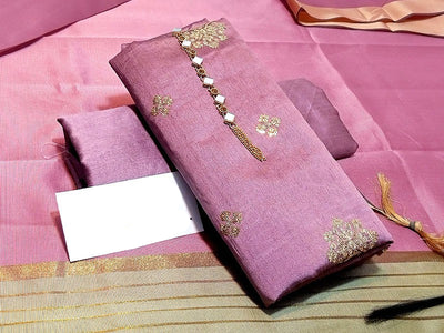 Banarsi Style Embroidered Raw Silk Dress with Silk Jhalar Dupatta (DZ15926)