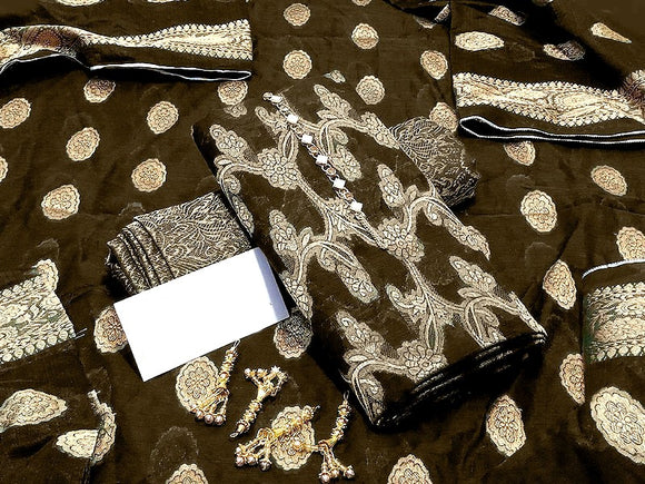 Banarsi Style Cotton Jacquard Dress with Cotton Jacquard Dupatta (DZ15932)