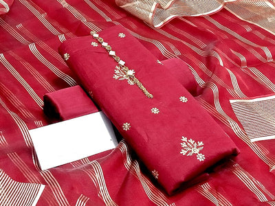 Banarsi Style Embroidered Cotton Lawn Dress with Organza Lining Dupatta (DZ16102)