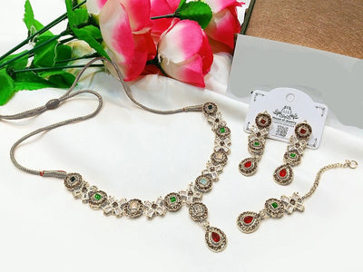 Indian Style Zircon Studded Party Wear Jewellery Set (DZ16785)