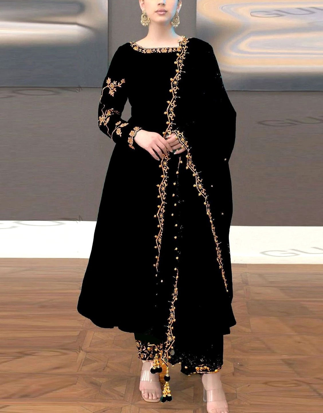 Simple Black Dresses Pakistani For Wedding Decent Embroidered