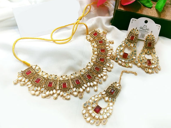 Heavy Bridal Jewelry Set with Earrings & Tikka (DZ16759)