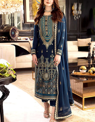 Heavy Embroidered Chiffon Wedding Wear Dress 2024 (DZ17584)