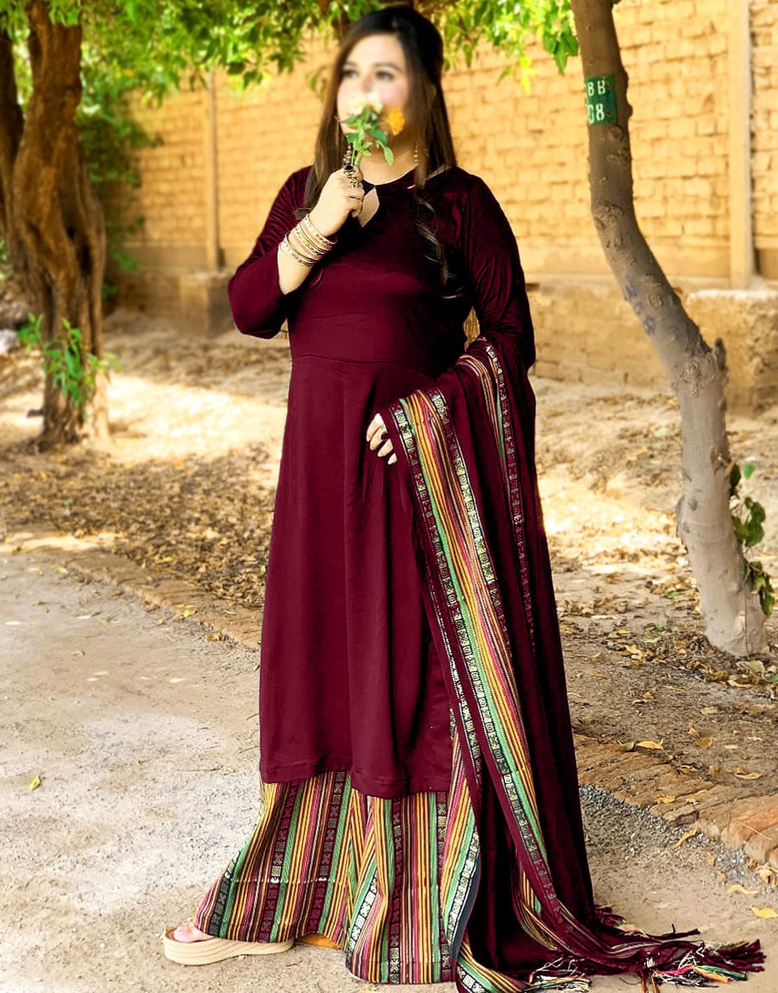 Traditional 3-Pieces Maroon Sussi Dress (DZ17551) DressyZone.com Traditional 3-Pieces Maroon Sussi Dress (DZ17551) DressyZone.com