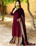 Traditional 3-Pieces Maroon Sussi Dress (DZ17551)