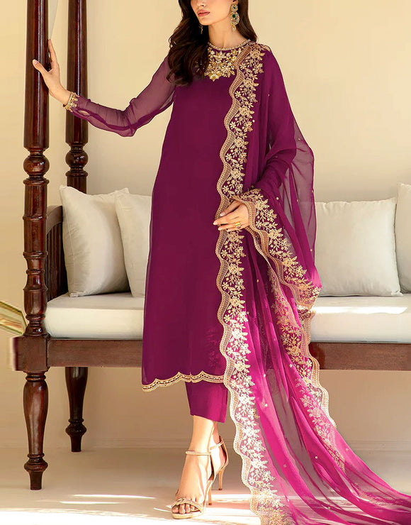 Handwork Embroidered Formal Chiffon Party Wear Dress with Inner (DZ17675)