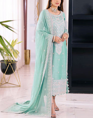 Heavy Embroidered Formal Chiffon Wedding Wear Dress (DZ17602)