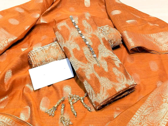 Banarsi Style Cotton Jacquard Dress with Cotton Jacquard Dupatta (DZ15163)