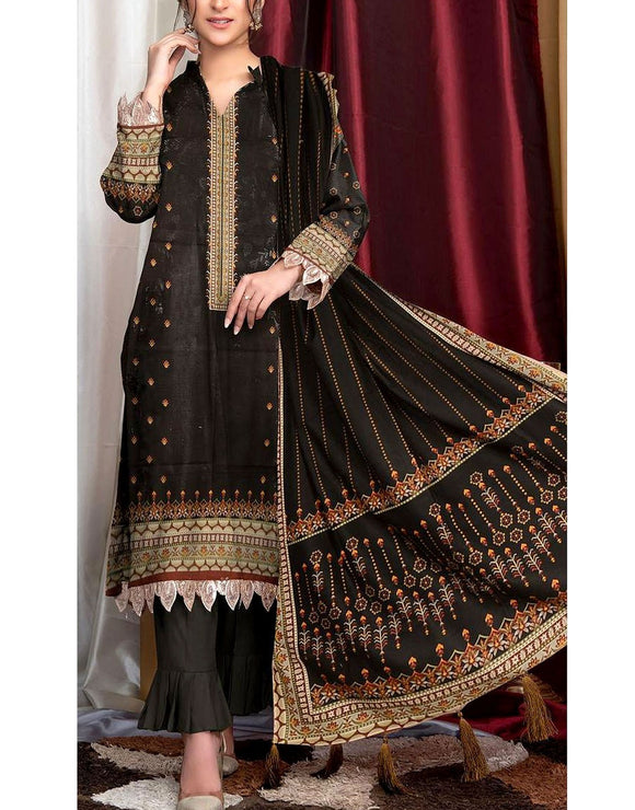 Digital Print Black Khaddar Suit  with Khaddar Dupatta (DZ17597)