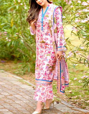 Digital All-Over Print Karandi Dress with Karandi Dupatta (DZ17579)