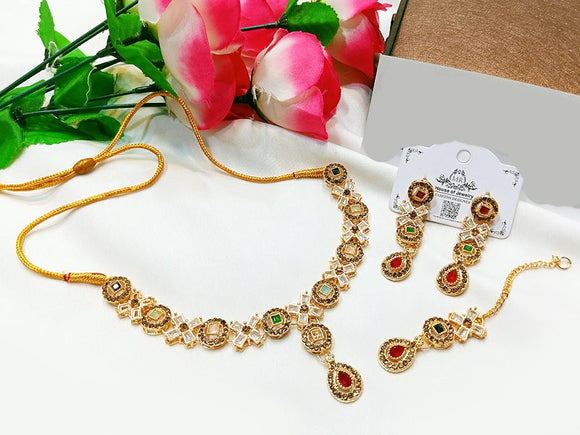 Indian Style Zircon Studded Party Wear Jewellery Set (DZ16784)